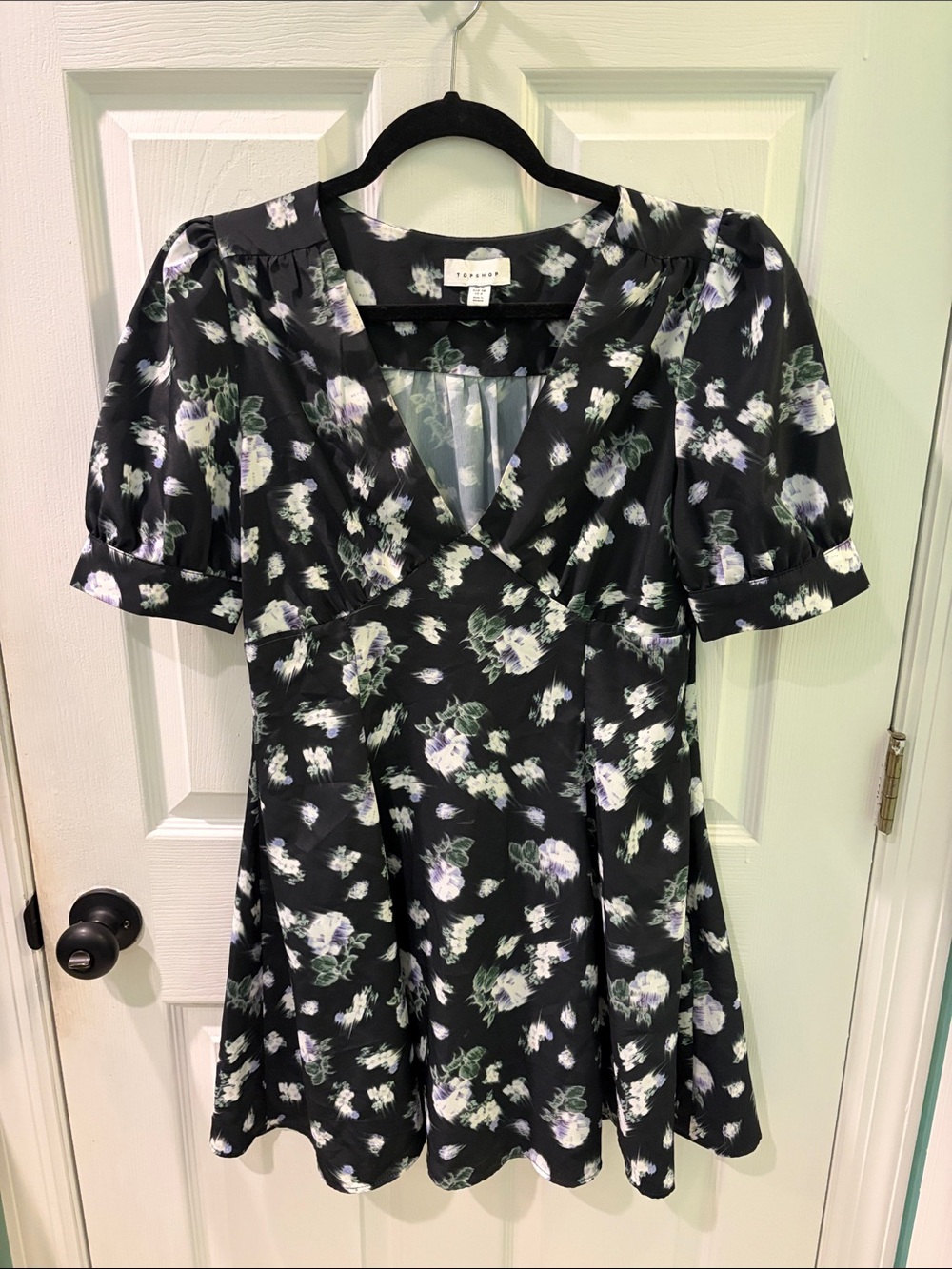 Pandora Black Dress with White and Lavender Floral Print